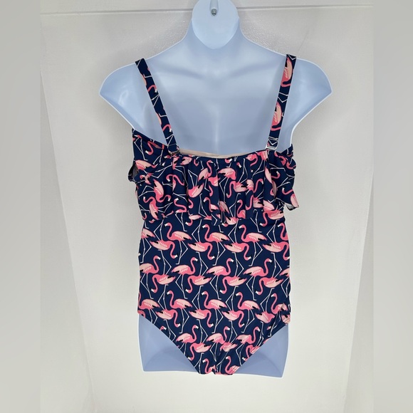 Eloquii Ruffle Off The Shoulder‎ Flamingo One piece Swimsuit Size 16W Beach - Picture 8 of 13